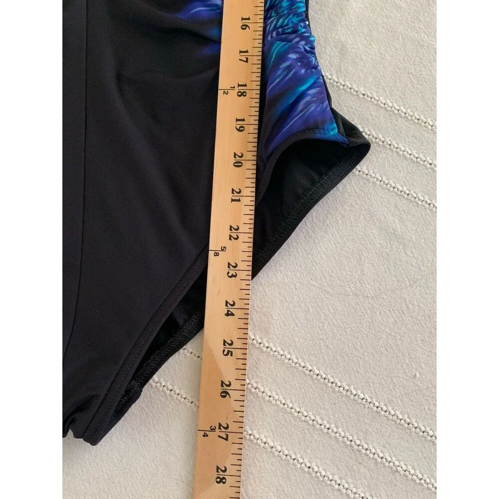 Miraclesuit Temptation One Piece Swimsuit Size 14 Blue Black Tummy Control